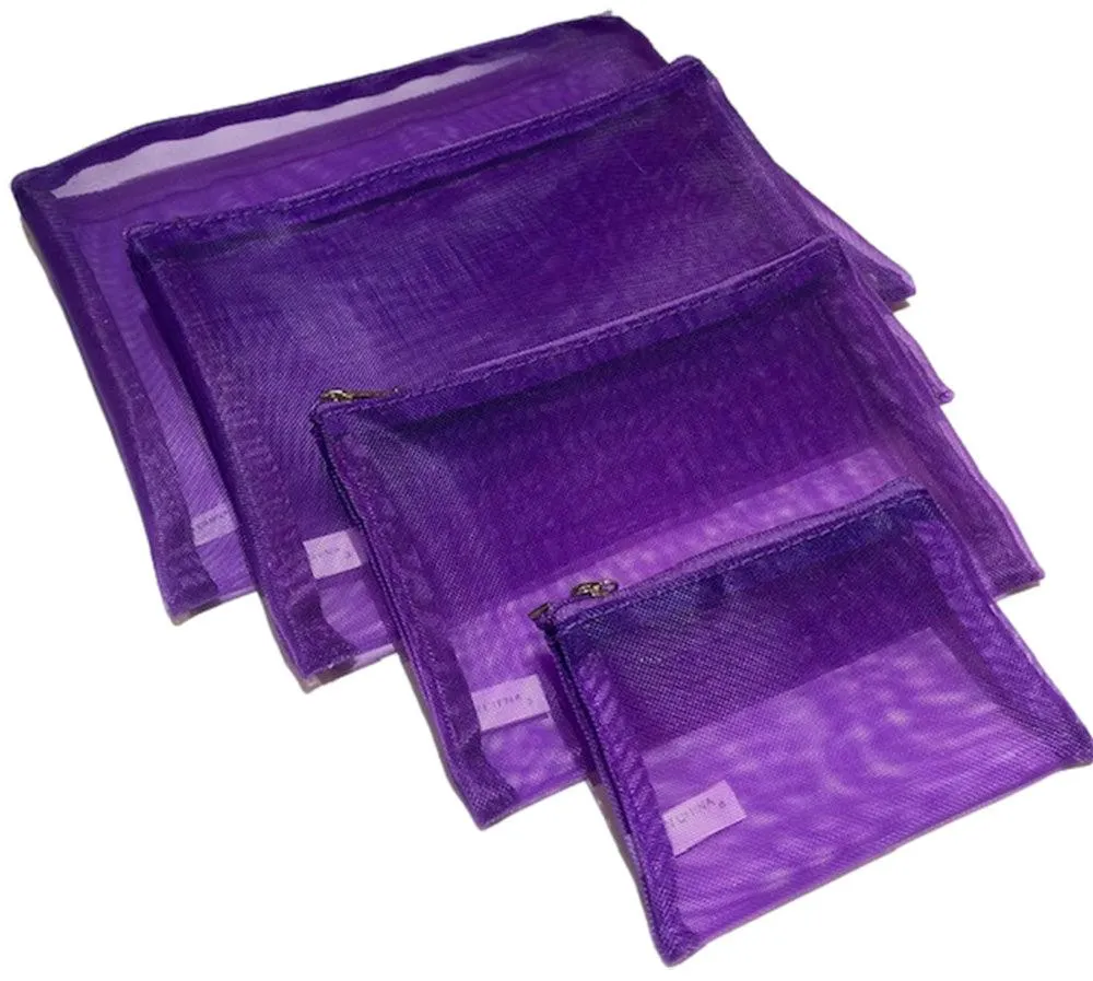 Purple Mesh Zipper Bags (Set/4)