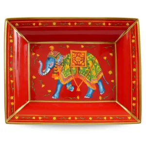 "Ceremonial Indian Elephant" Red Trinket Tray