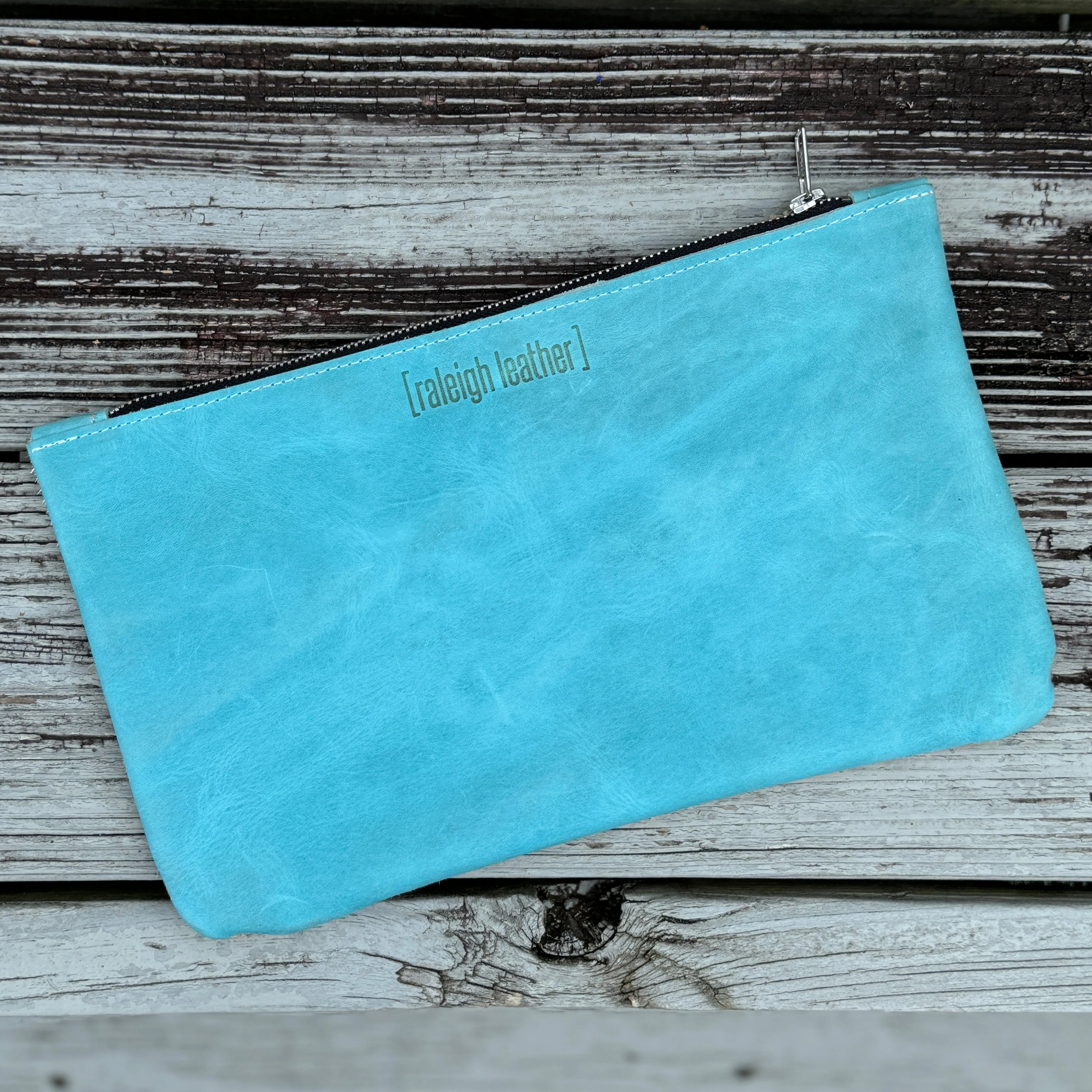 [raleigh leather] Clutch - Gold Acid Wash   Aqua