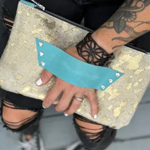 [raleigh leather] Clutch - Gold Acid Wash   Aqua