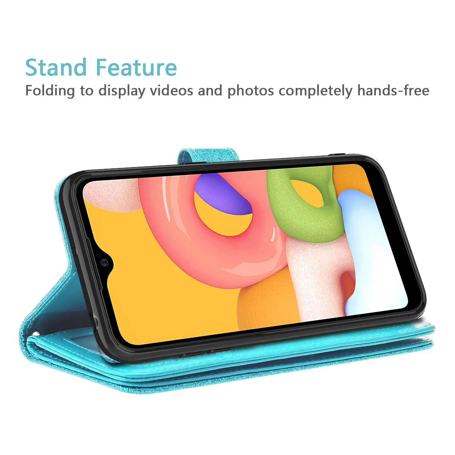 Samsung Galaxy A01 Case, Galaxy A01 Case, Glitter Faux Leather Flip Credit Card Holder Wrist Strap Shockproof Protective Wallet Case Clutch for Galaxy A01 - Teal