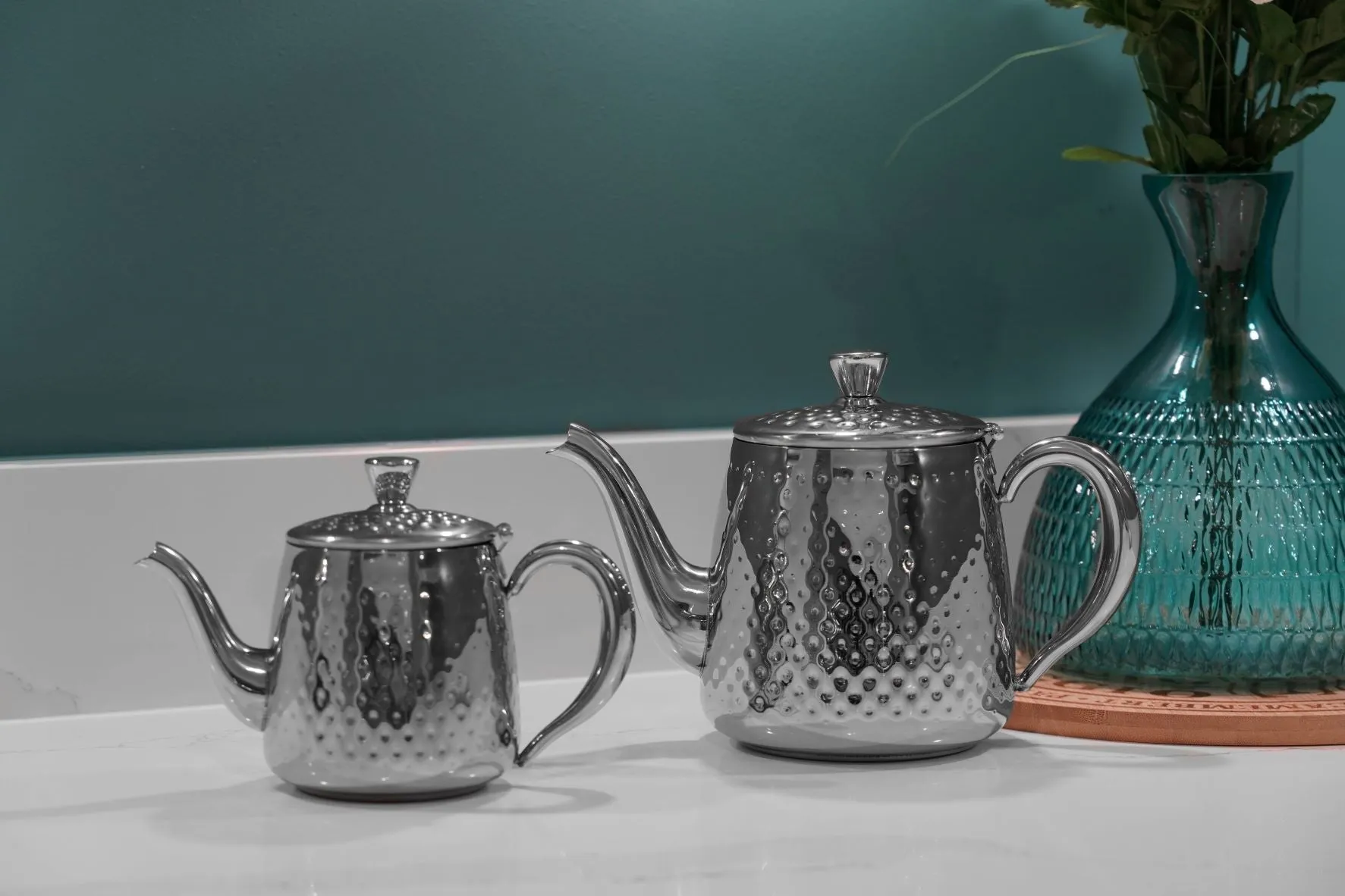 Sandringham 1L Teapot, Hammered Stainless Steel