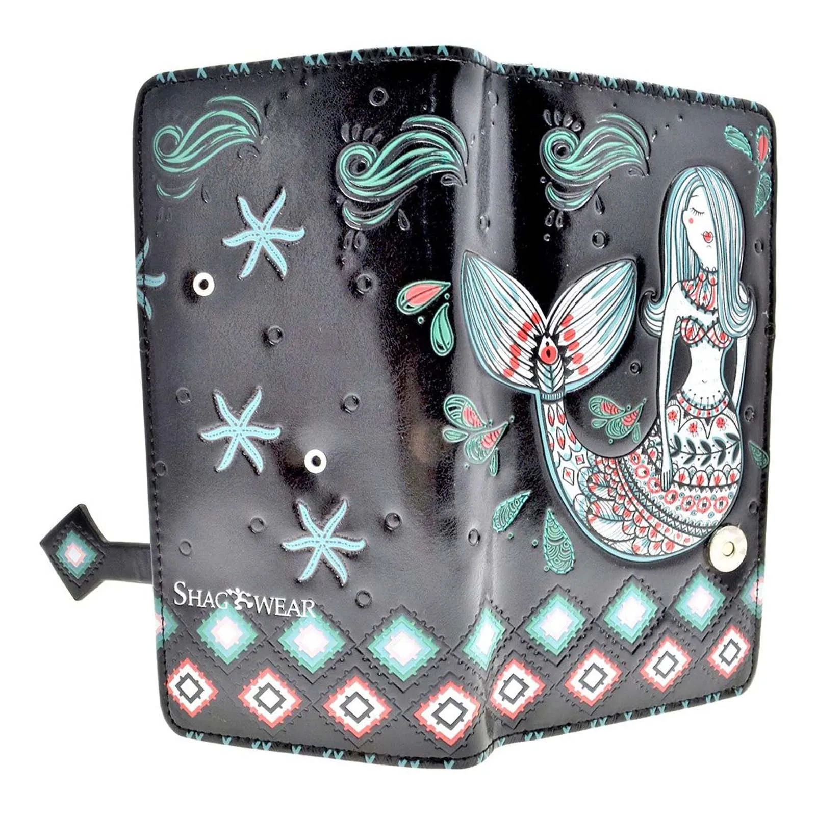Shagwear Mermaid Garden Large Black Zipper Wallet