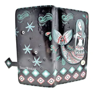 Shagwear Mermaid Garden Large Black Zipper Wallet
