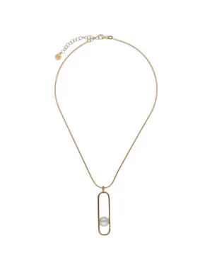 Sterling Silver Gold Plated Pendant Chain Necklace for Women with Organic Pearl, 10mm Round White Pearl, 37cm Length, Atenea Collection