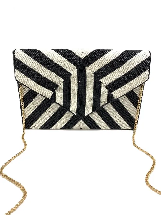 Stripe Beaded Clutch Bag