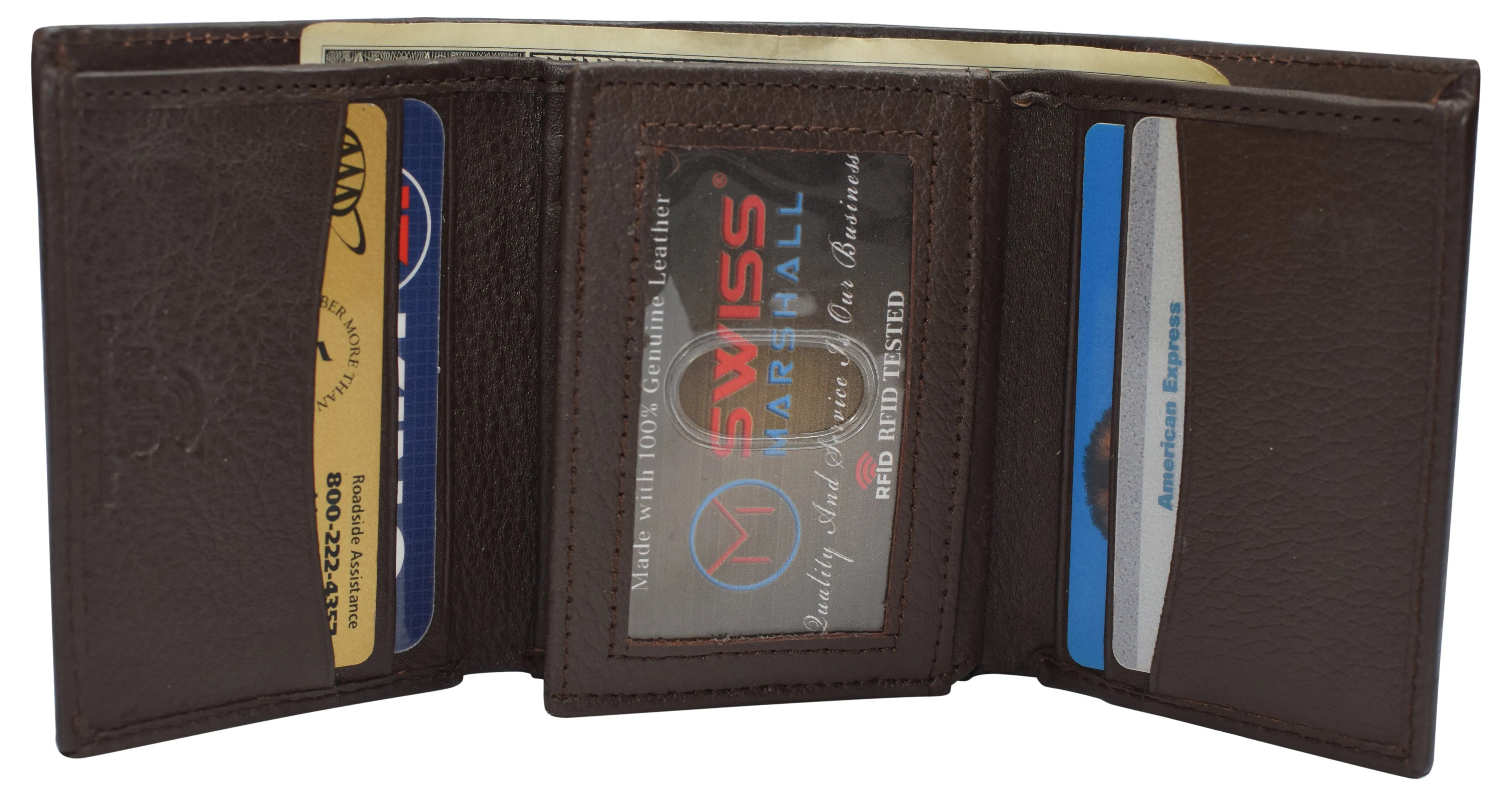 Swiss Marshall Mens RFID Blocking Premium Leather Classic Trifold Wallet Gift Box RFID521107