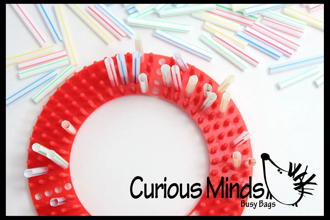 Toddler Fun - stacking straws on pegs