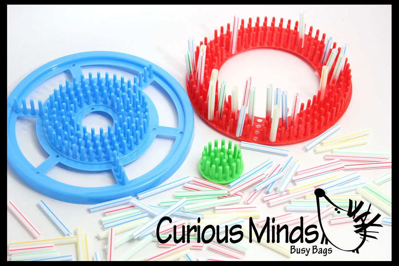 Toddler Fun - stacking straws on pegs