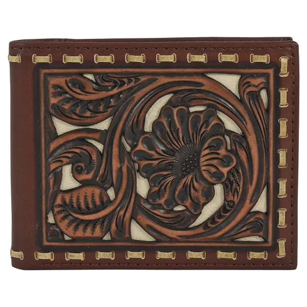 Tony Lama Bifold Wallet Tooling With Rawhide Lacing 23094138W1
