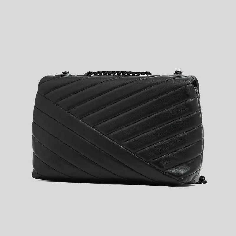 TORY BURCH Kira Small Chevron Convertible Shoulder Bag Black/Silver 90856