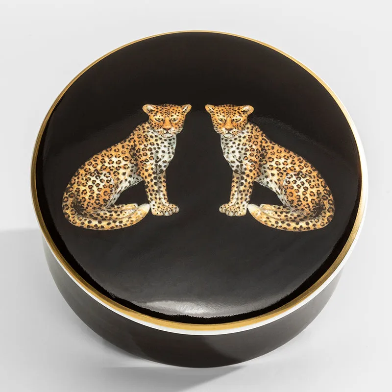 Twin Leopard Black Trinket Box