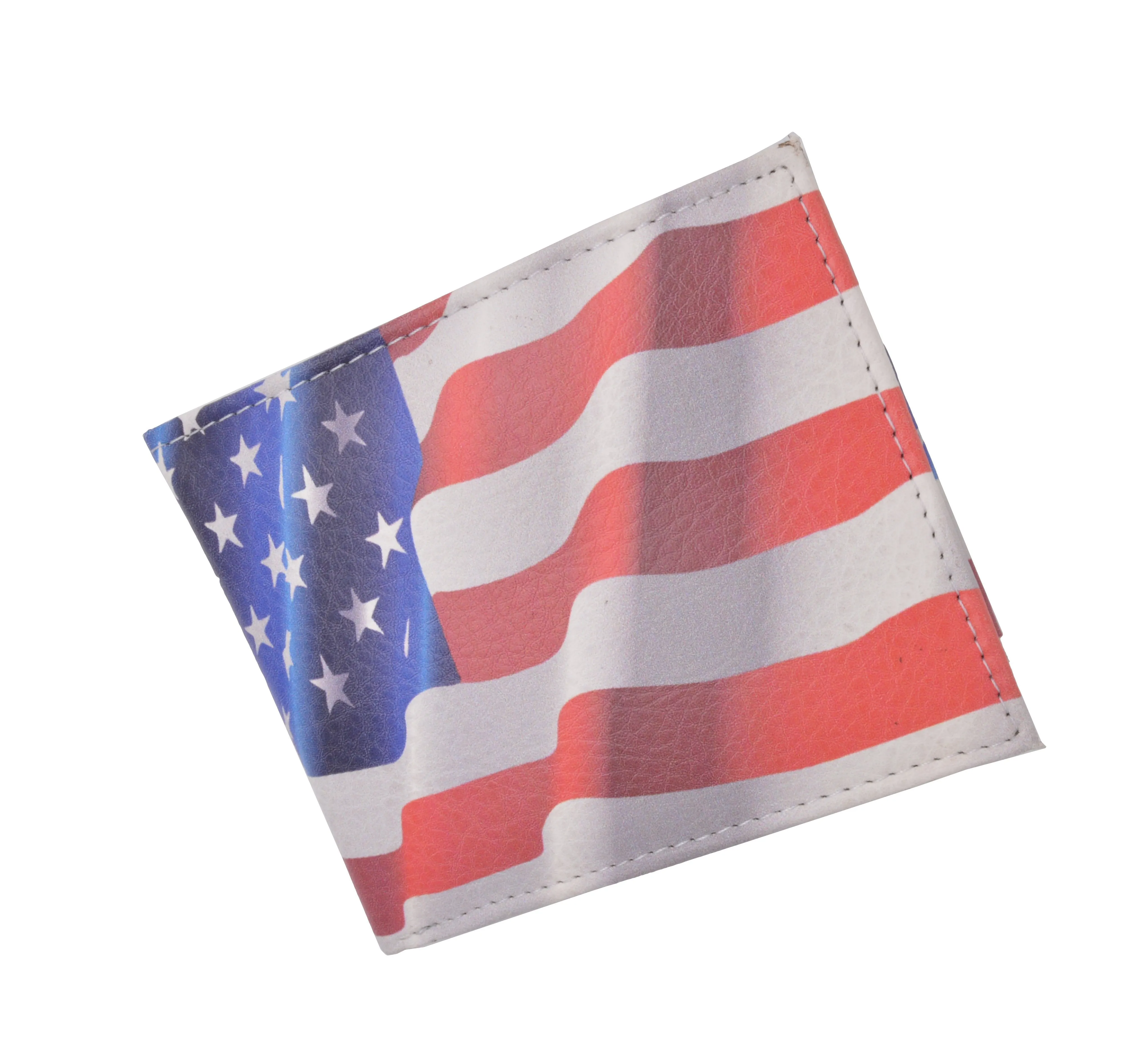 USA Flag Men's Genuine Leather Bifold Multi Card ID Center Flap Wallet 1246-15