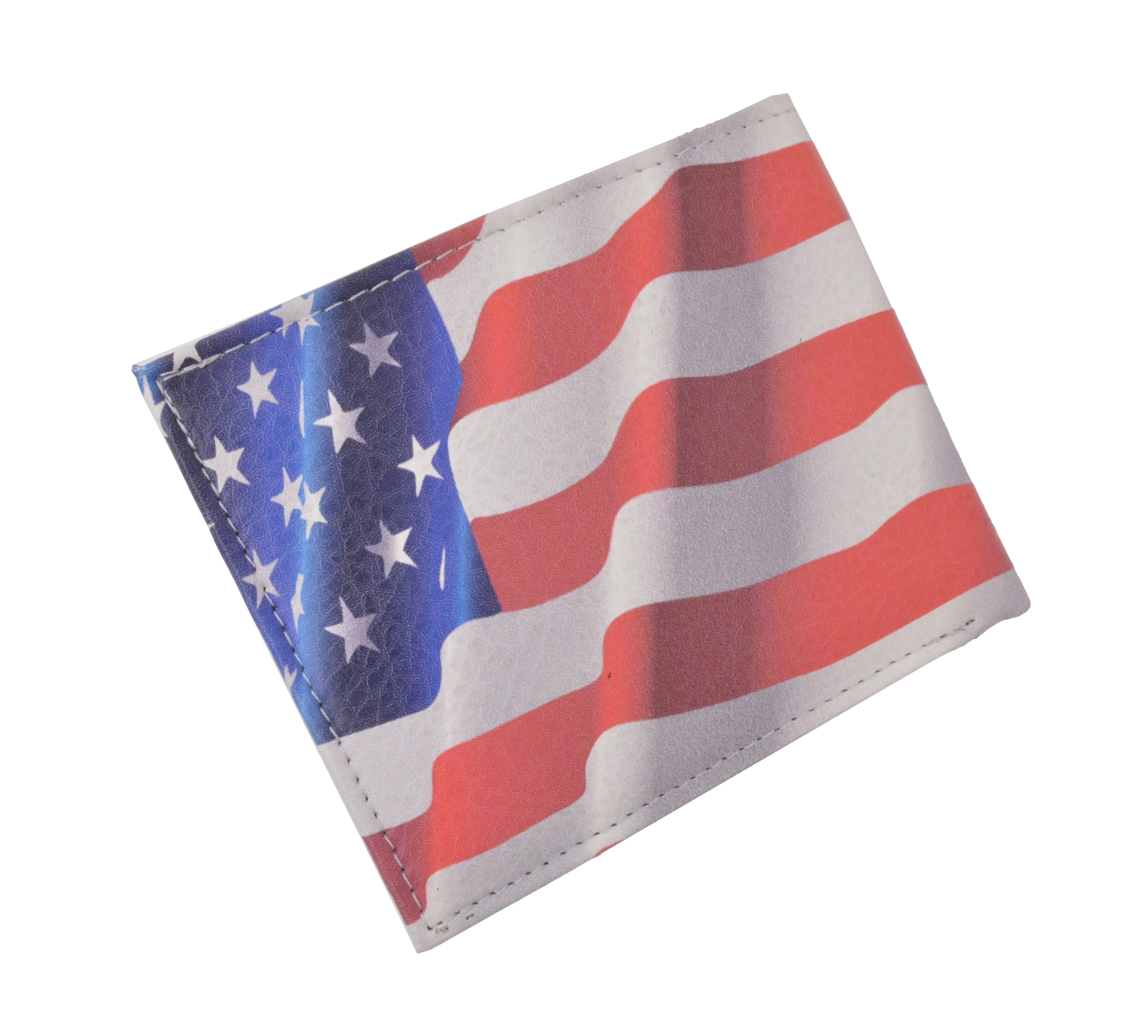 USA Flag Men's Genuine Leather Bifold Multi Card ID Center Flap Wallet 1246-15