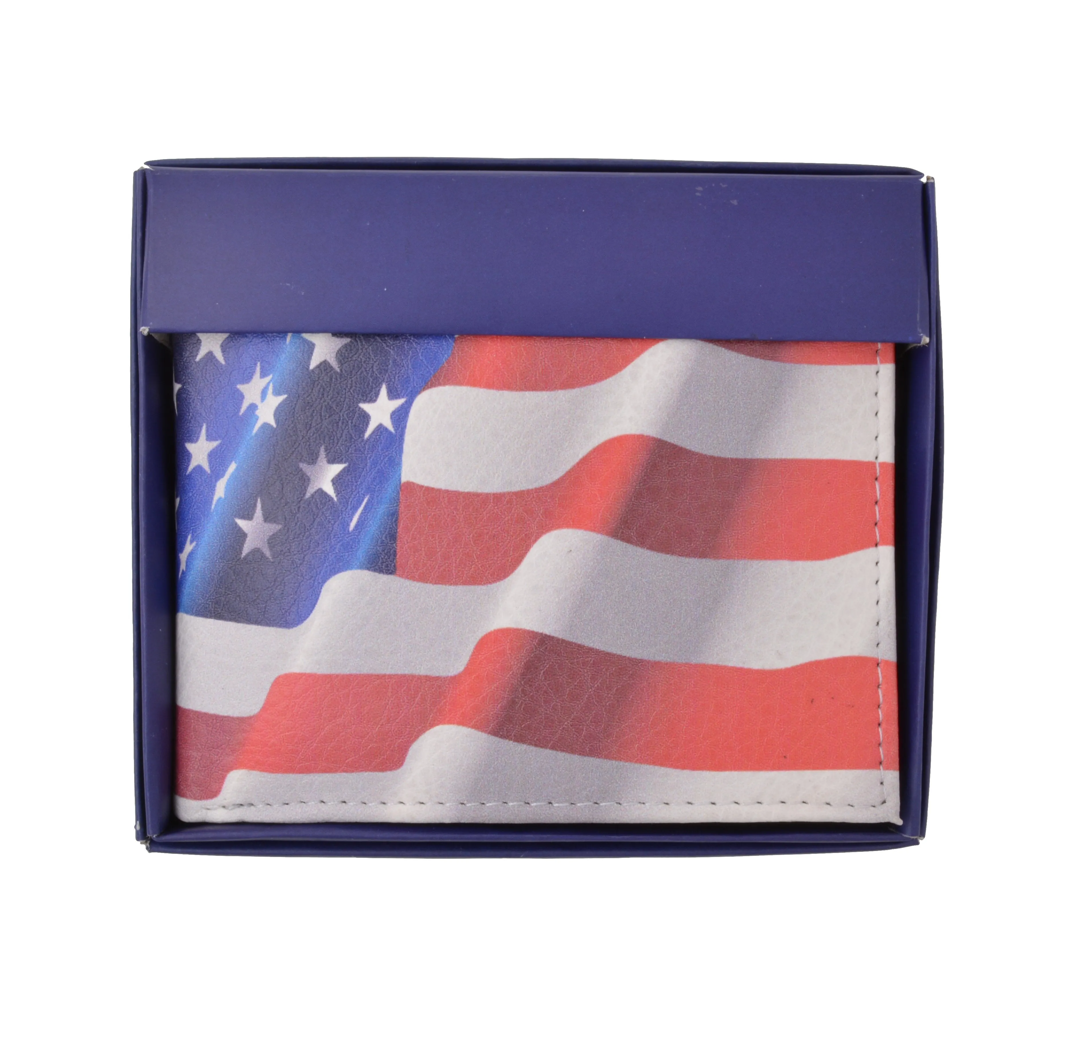 USA Flag Men's Genuine Leather Bifold Multi Card ID Center Flap Wallet 1246-15