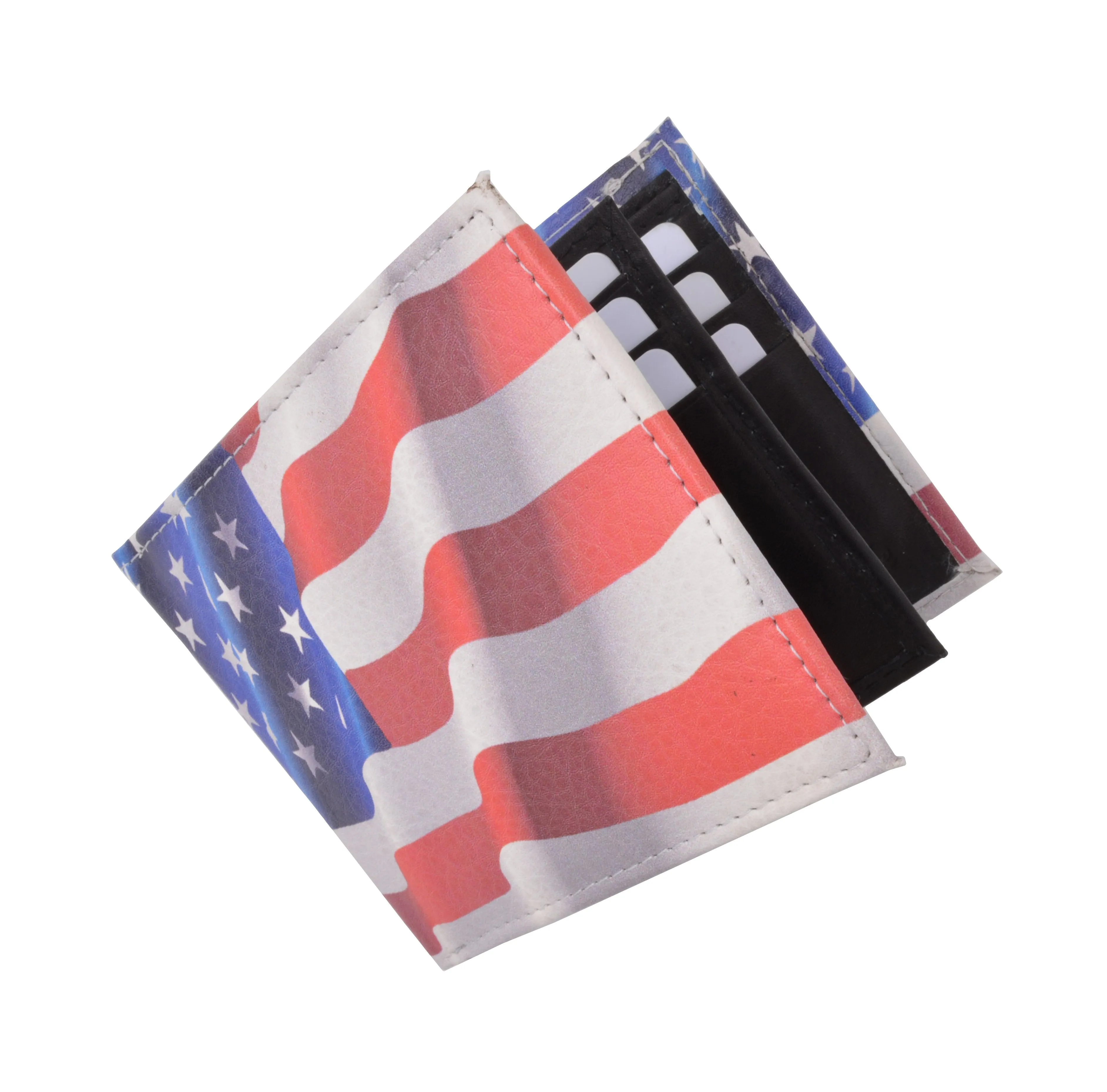 USA Flag Men's Genuine Leather Bifold Multi Card ID Center Flap Wallet 1246-15