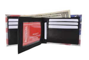 USA Flag Men's Genuine Leather Bifold Multi Card ID Center Flap Wallet 1246-15