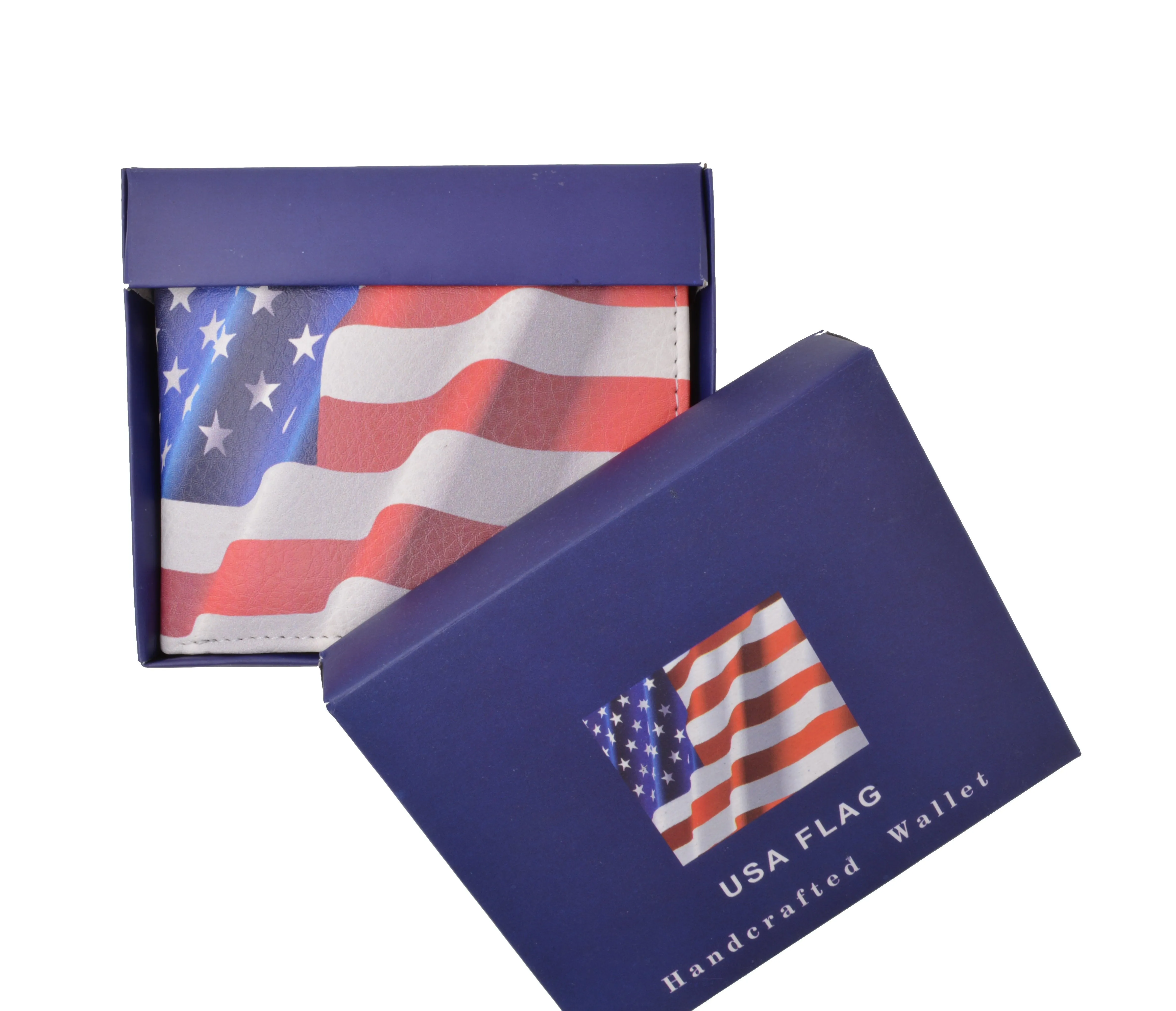 USA Flag Men's Genuine Leather Bifold Multi Card ID Center Flap Wallet 1246-15