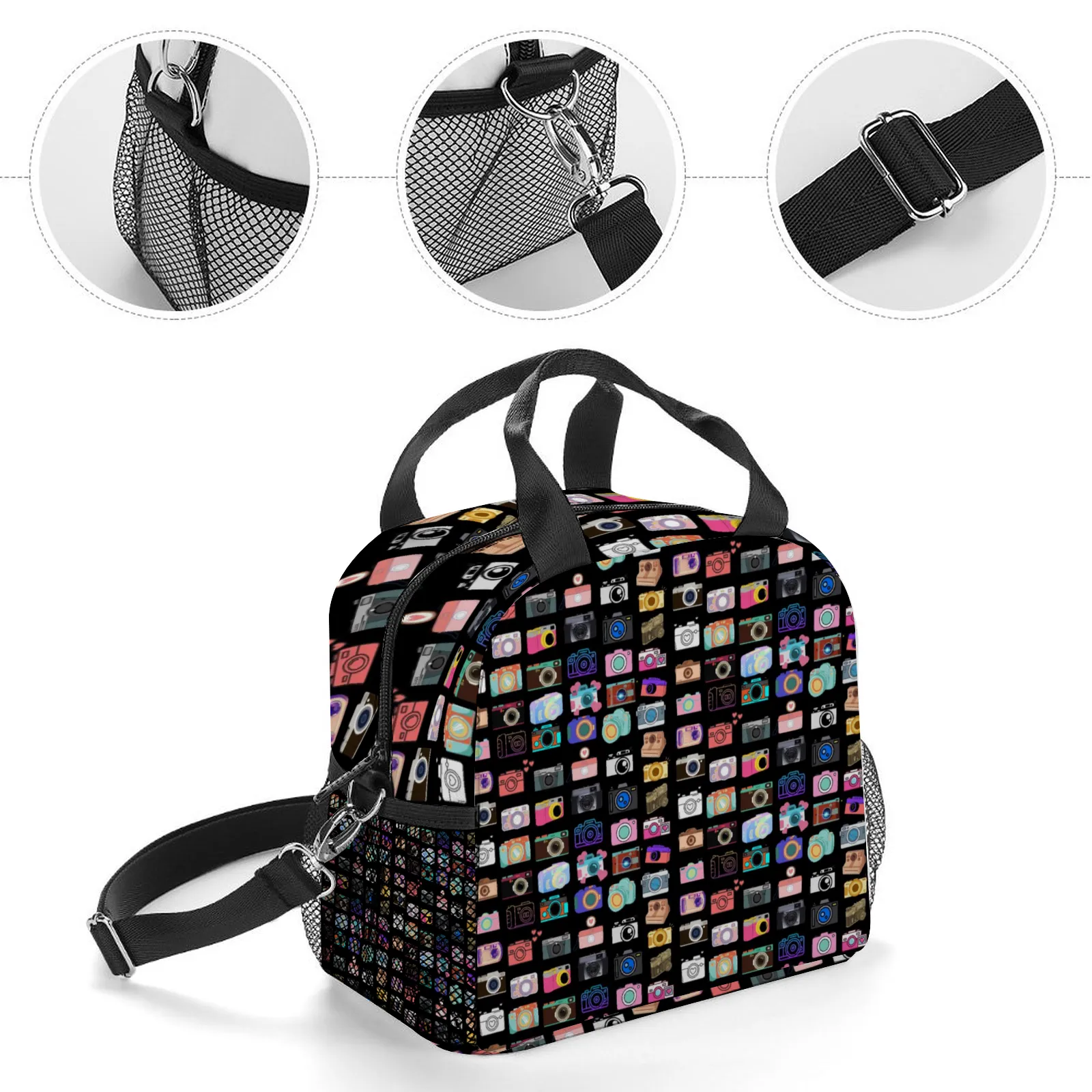 Vintage Cameras Lunch Bag with Handles & Shoulder Strap