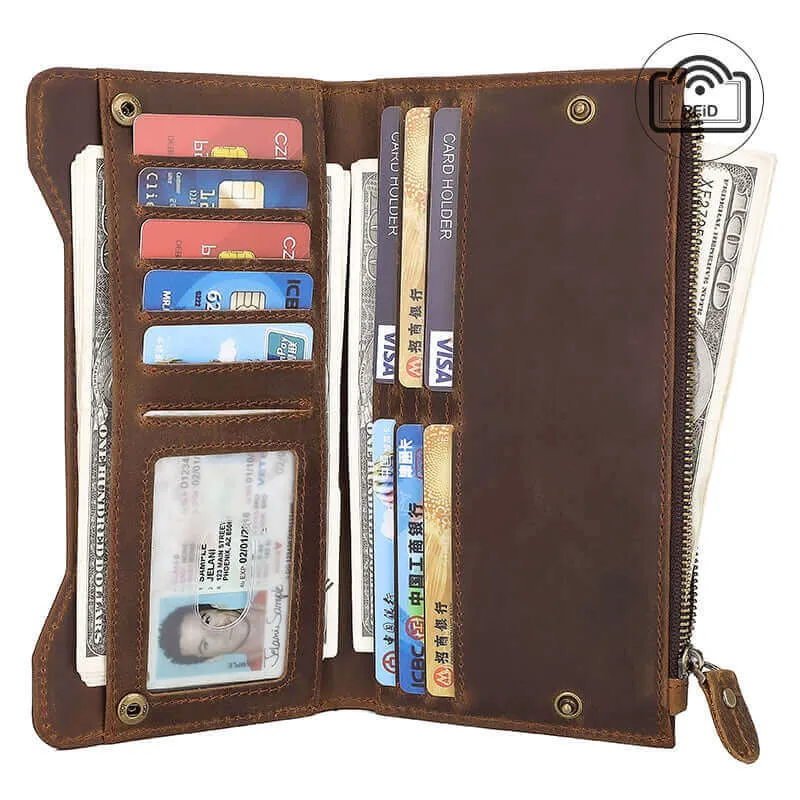 Vintage Crazy Horse Leather Wallet NZ | RFID Secure Design