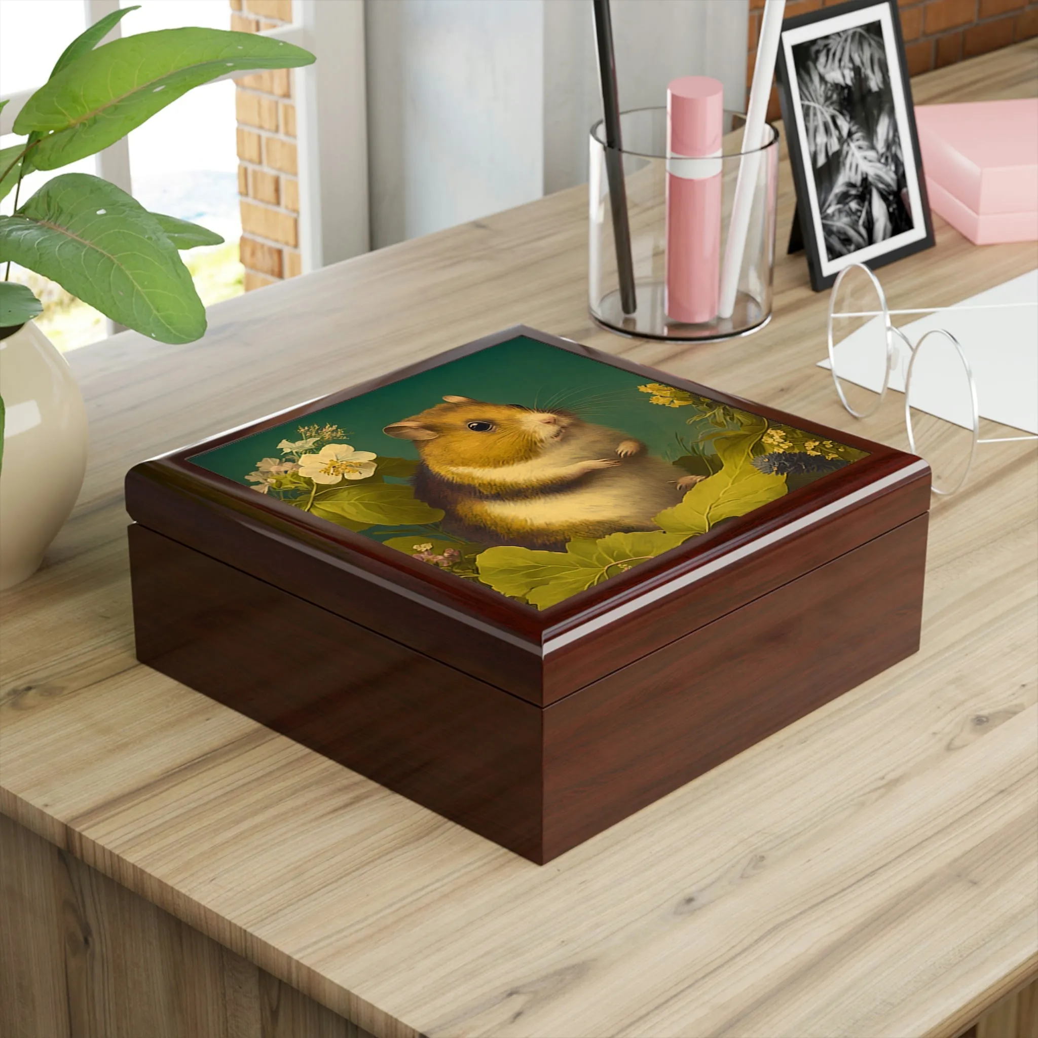 Vintage Hamster Wooden Keepsake Jewelry Box