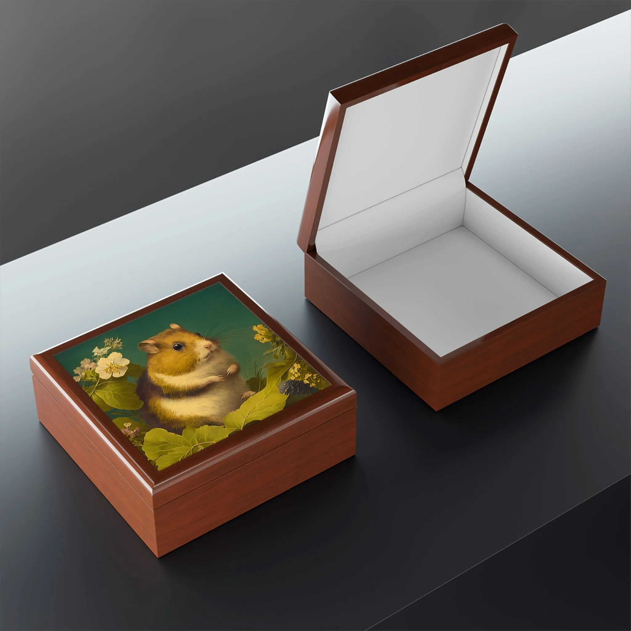 Vintage Hamster Wooden Keepsake Jewelry Box