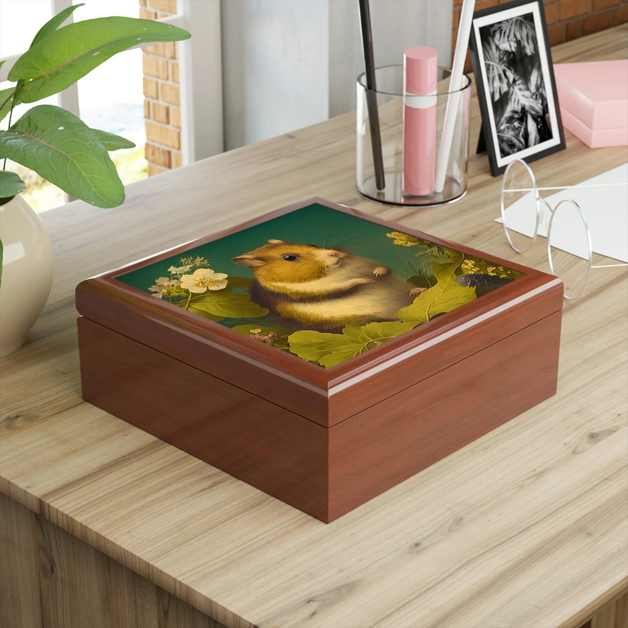 Vintage Hamster Wooden Keepsake Jewelry Box