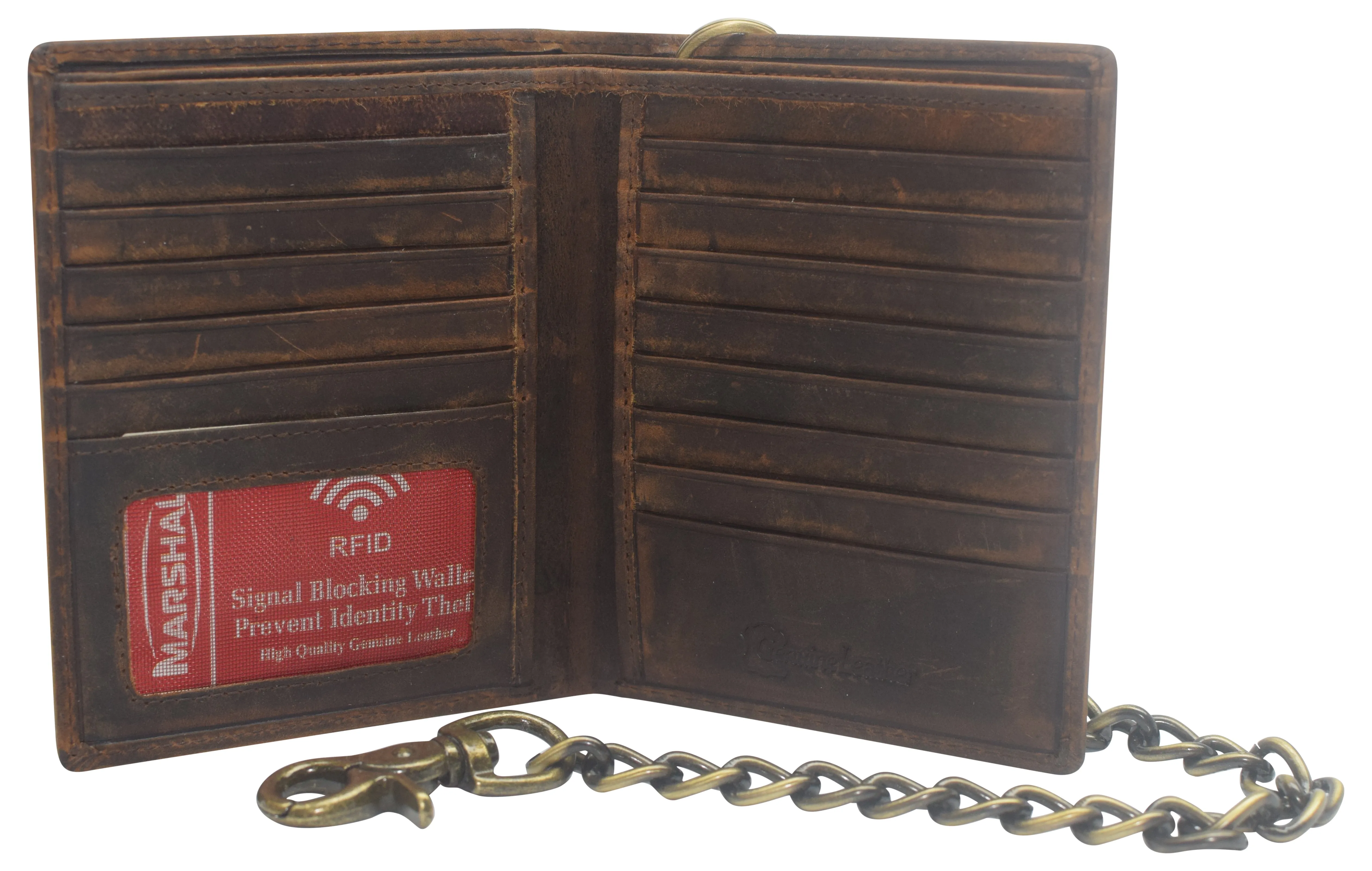 Vintage Leather RFID Blocking Hipster Bifold Biker Long Chain Men's Wallet