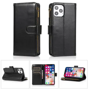Wallet Case For iPhone 12 & iPhone 12 Pro - Black - Luxury Wallet Card ID Zipper Money Holder Wild Flag
