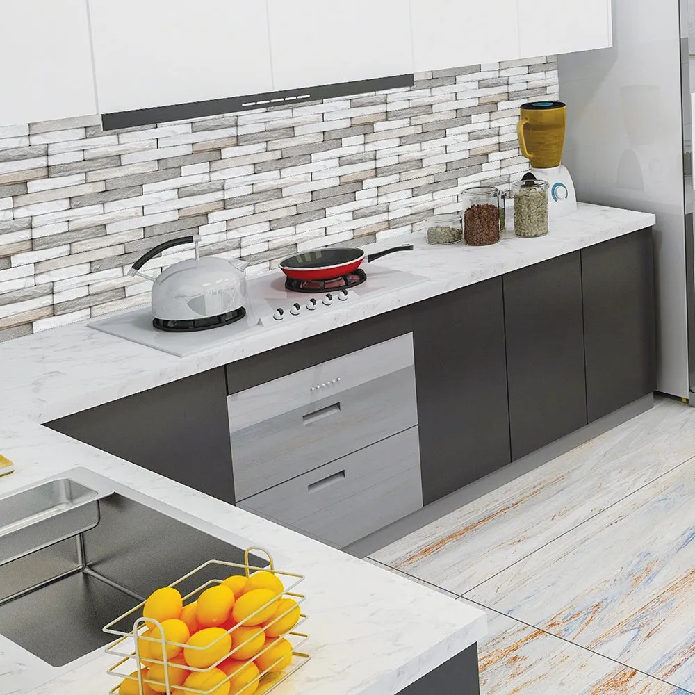 White and Gray Stone Peel and Stick Tile Stickers