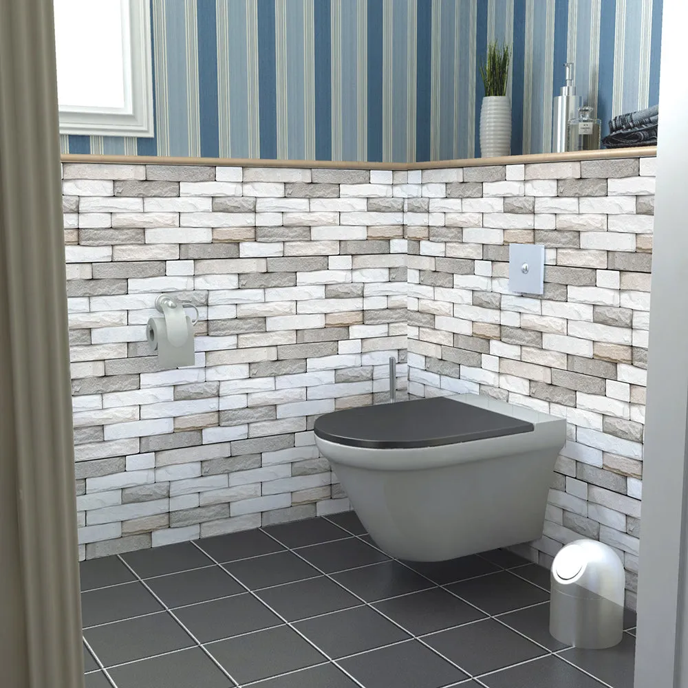 White and Gray Stone Peel and Stick Tile Stickers