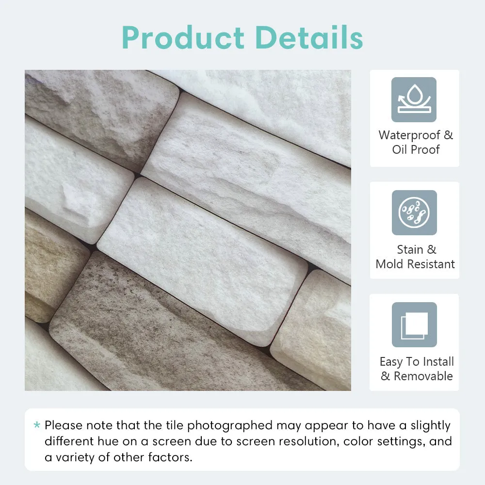 White and Gray Stone Peel and Stick Tile Stickers
