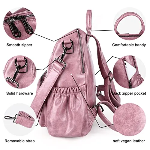 Women Bags Backpack Purse PU Leather Zipper Bags Casual Backpacks Shoulder Bags (DK8532#8528#85PINK)