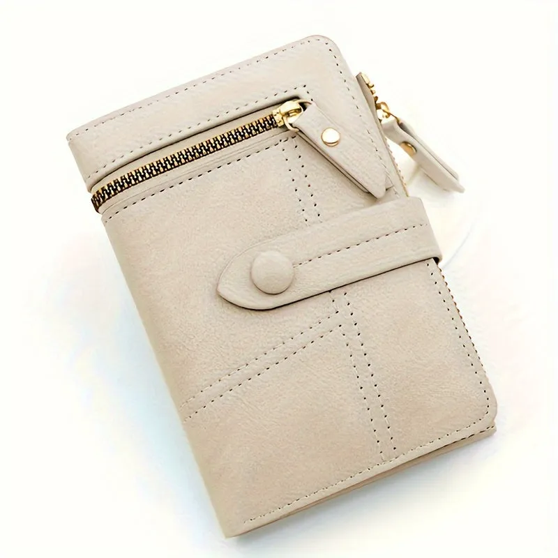 Women's Classic Solid Color Wallet, Small PU Leather Coin Purse With Zipper, Simple Classic Style Credit Card Holder