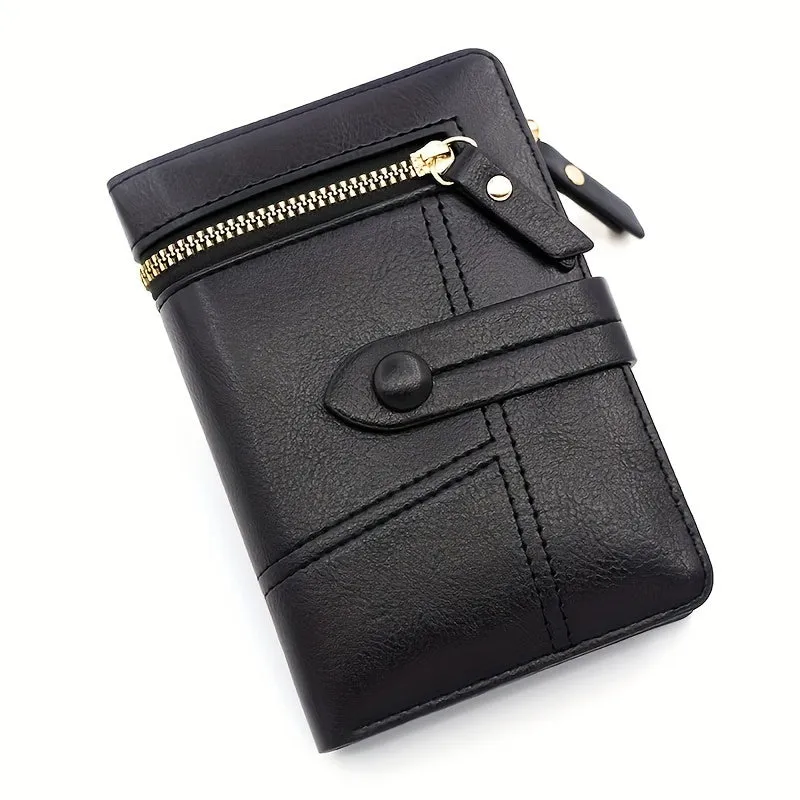 Women's Classic Solid Color Wallet, Small PU Leather Coin Purse With Zipper, Simple Classic Style Credit Card Holder