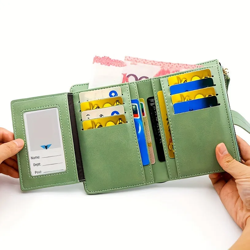 Women's Classic Solid Color Wallet, Small PU Leather Coin Purse With Zipper, Simple Classic Style Credit Card Holder