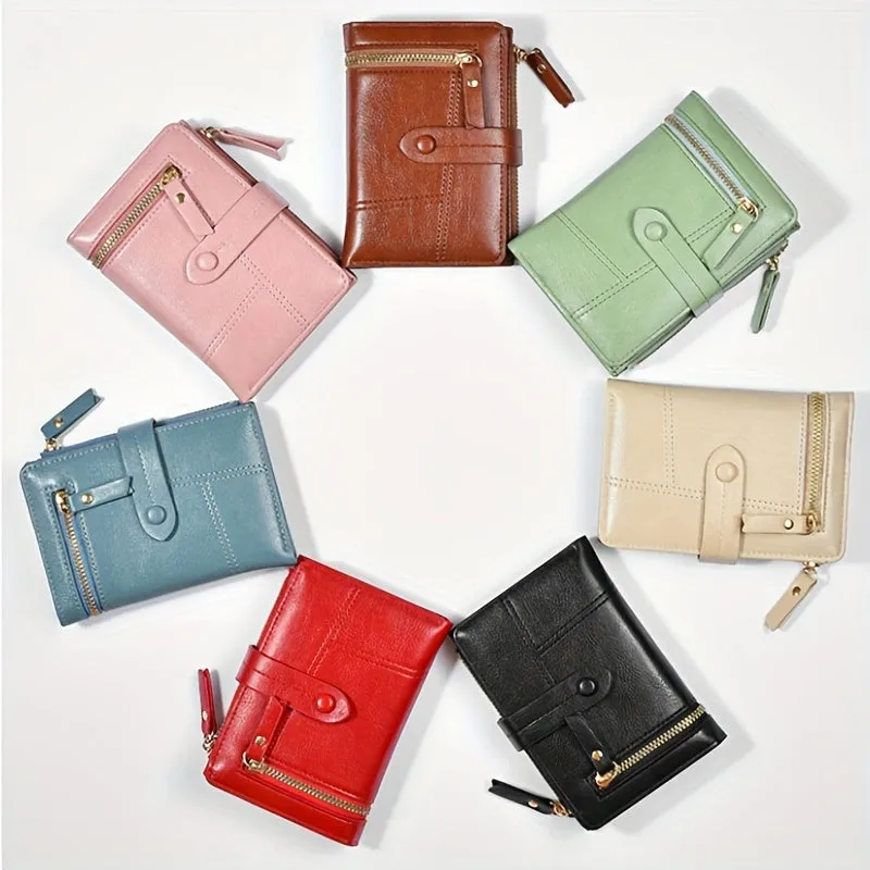 Women's Classic Solid Color Wallet, Small PU Leather Coin Purse With Zipper, Simple Classic Style Credit Card Holder