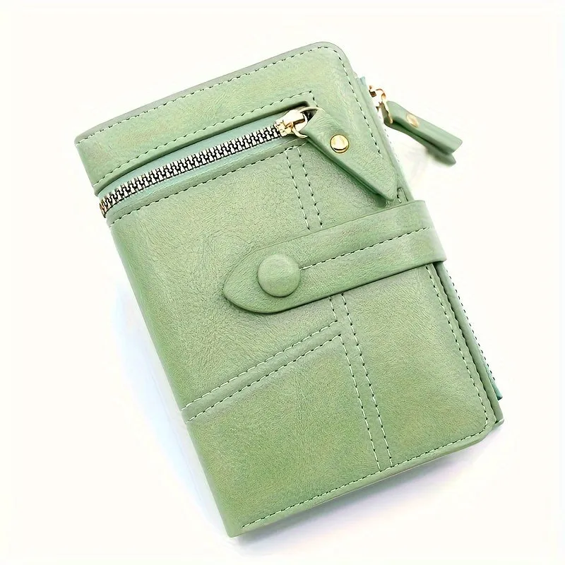Women's Classic Solid Color Wallet, Small PU Leather Coin Purse With Zipper, Simple Classic Style Credit Card Holder