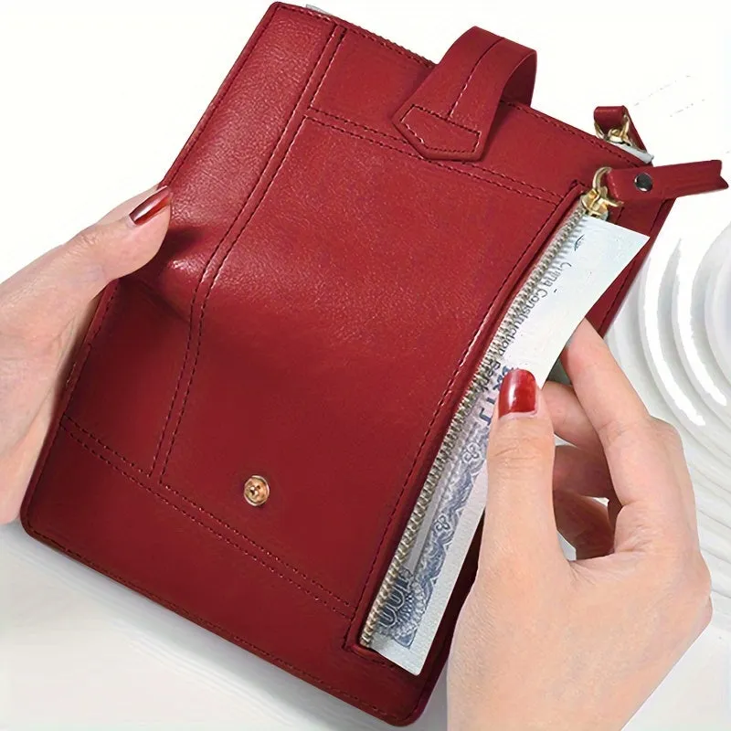 Women's Classic Solid Color Wallet, Small PU Leather Coin Purse With Zipper, Simple Classic Style Credit Card Holder