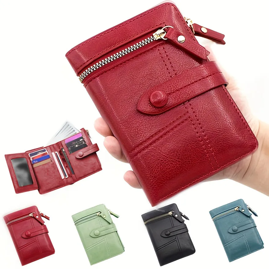 Women's Classic Solid Color Wallet, Small PU Leather Coin Purse With Zipper, Simple Classic Style Credit Card Holder