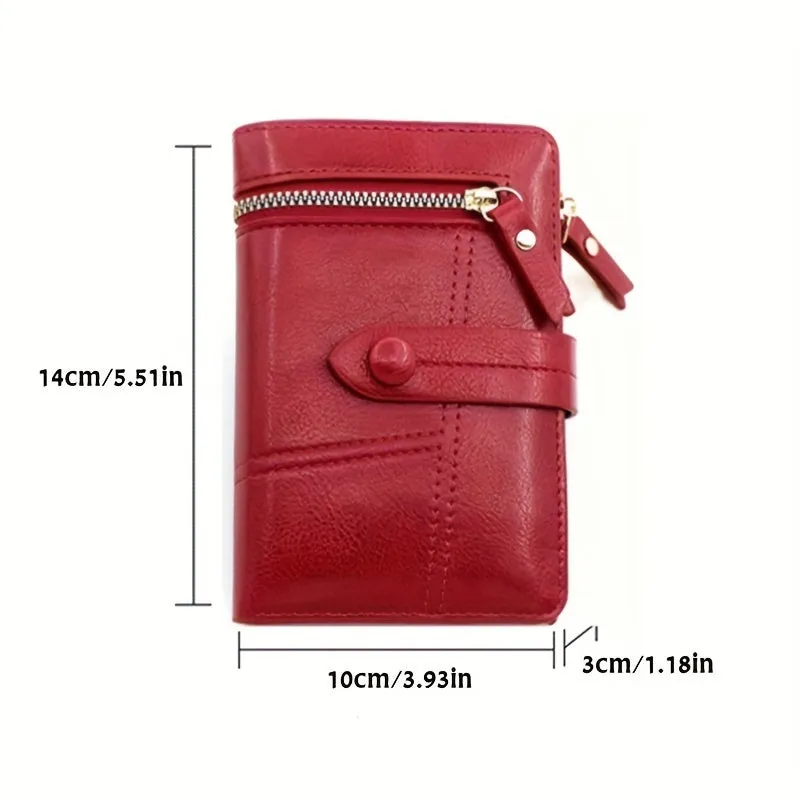 Women's Classic Solid Color Wallet, Small PU Leather Coin Purse With Zipper, Simple Classic Style Credit Card Holder