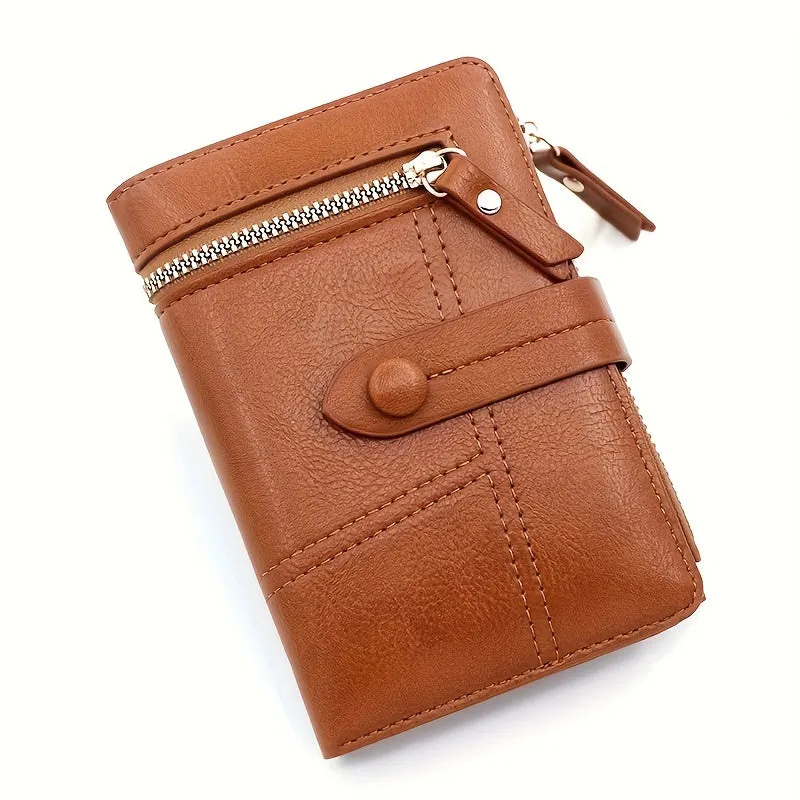 Women's Classic Solid Color Wallet, Small PU Leather Coin Purse With Zipper, Simple Classic Style Credit Card Holder