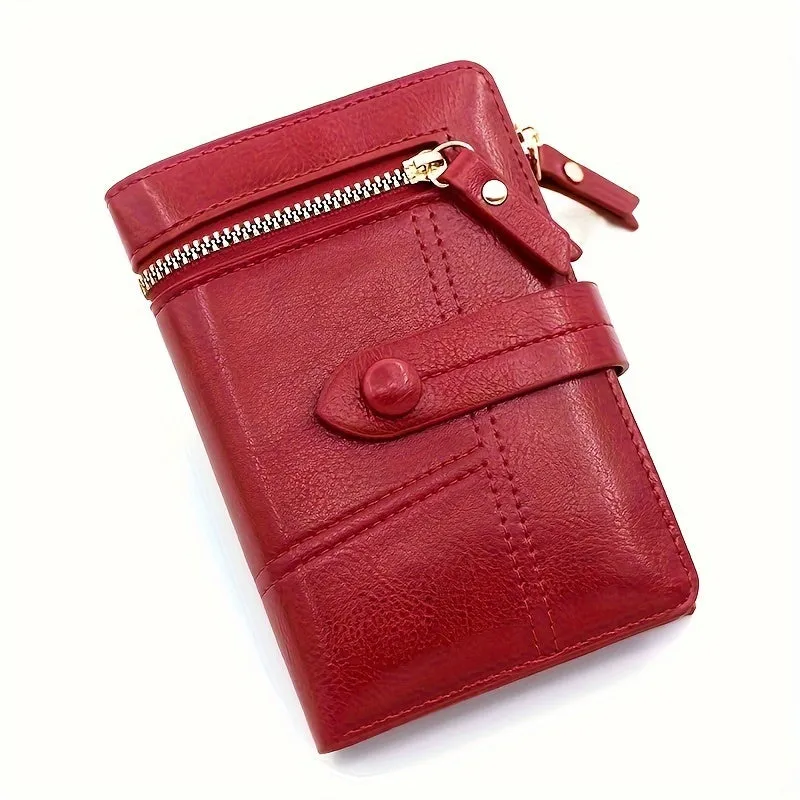 Women's Classic Solid Color Wallet, Small PU Leather Coin Purse With Zipper, Simple Classic Style Credit Card Holder