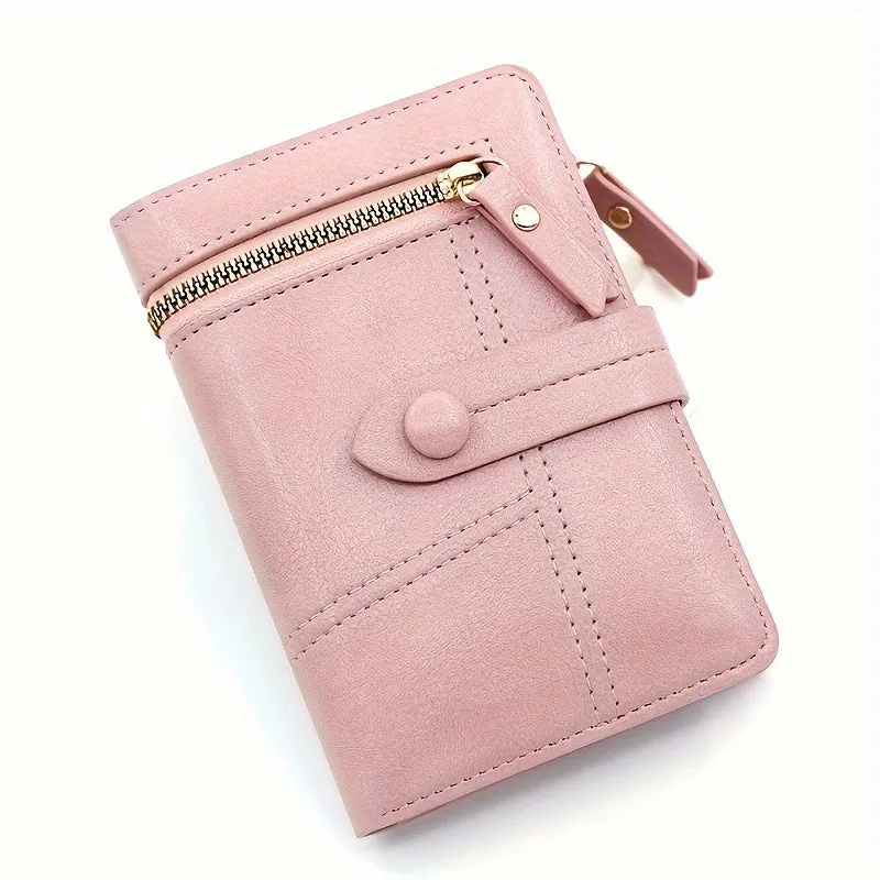 Women's Classic Solid Color Wallet, Small PU Leather Coin Purse With Zipper, Simple Classic Style Credit Card Holder