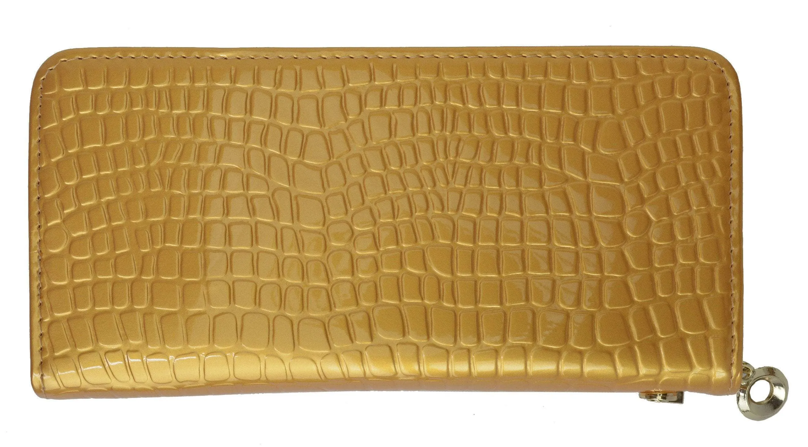 Womens Single Zip Around Croco Design Wristlet Clutch Organizer Shinny Wallet 117-921 (C)