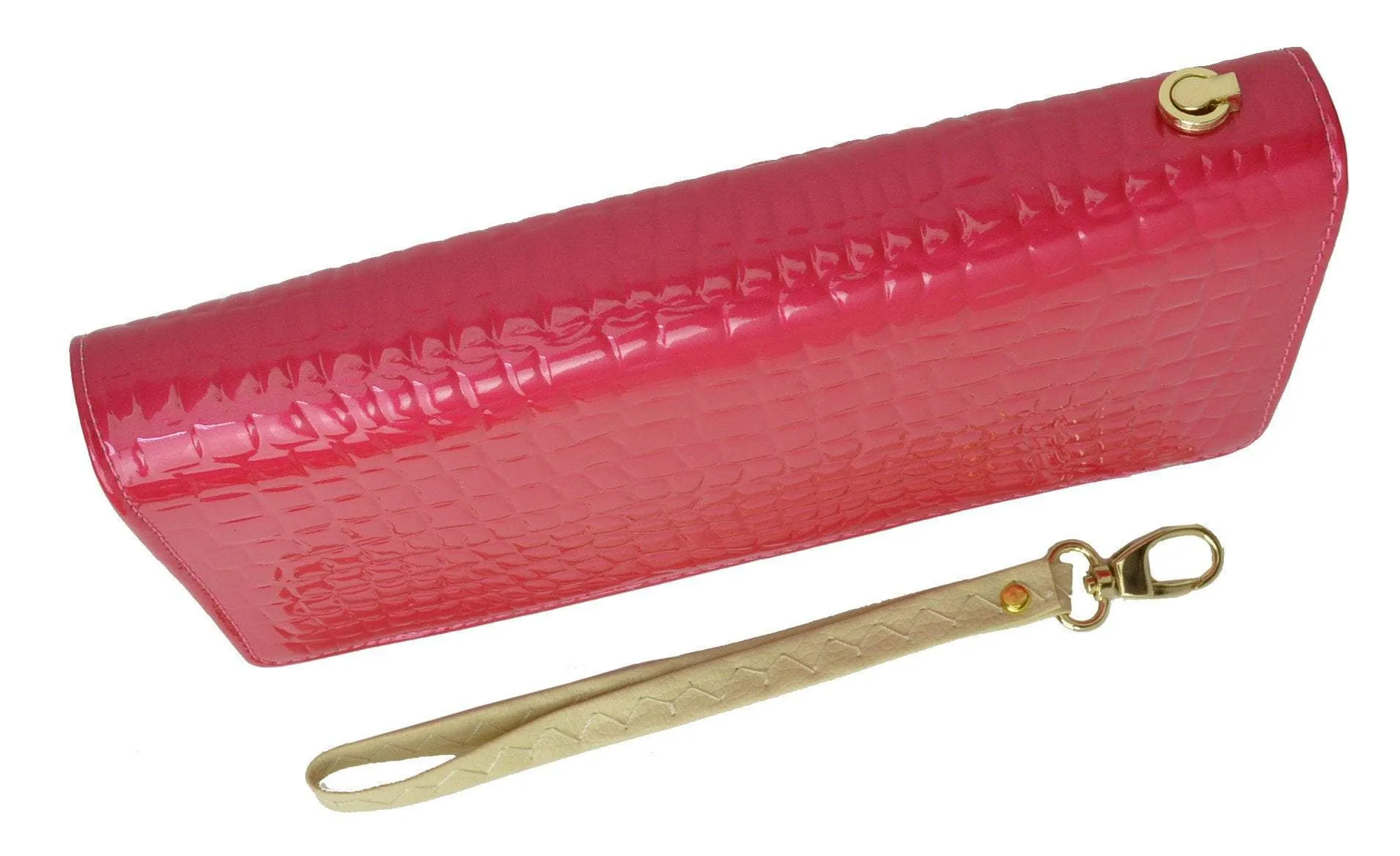 Womens Single Zip Around Croco Design Wristlet Clutch Organizer Shinny Wallet 117-921 (C)