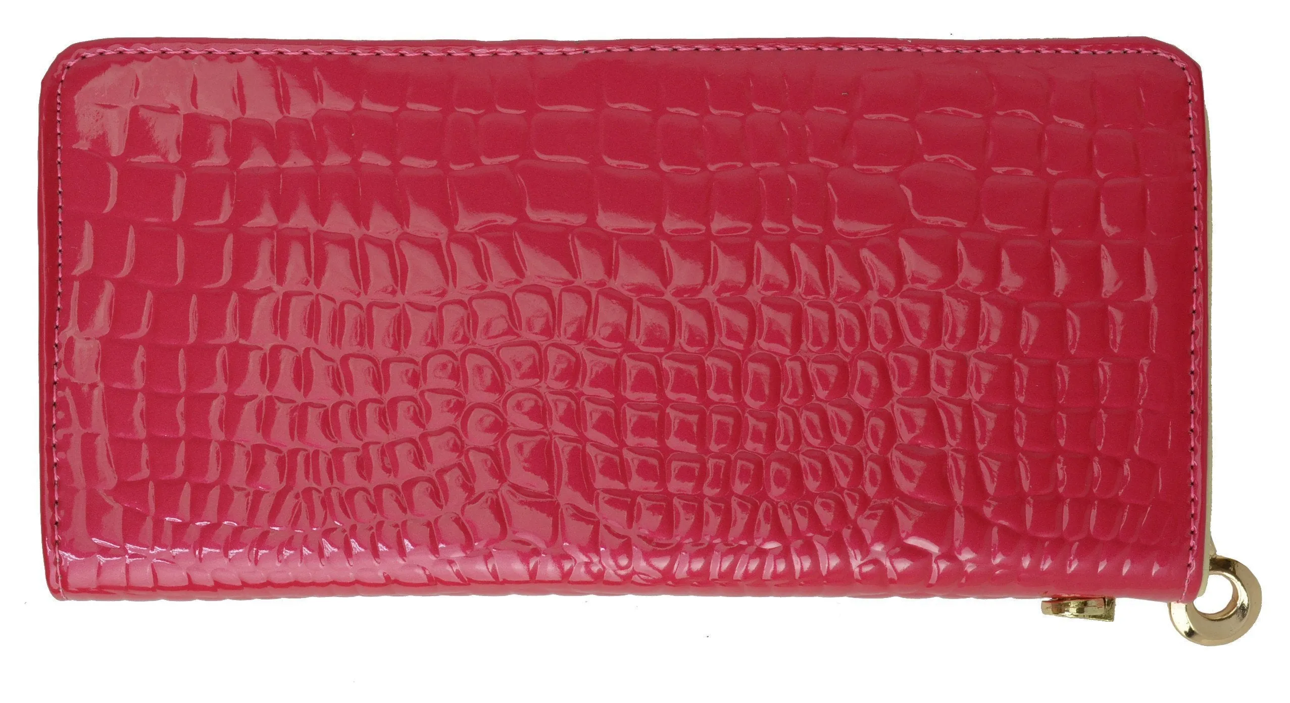 Womens Single Zip Around Croco Design Wristlet Clutch Organizer Shinny Wallet 117-921 (C)