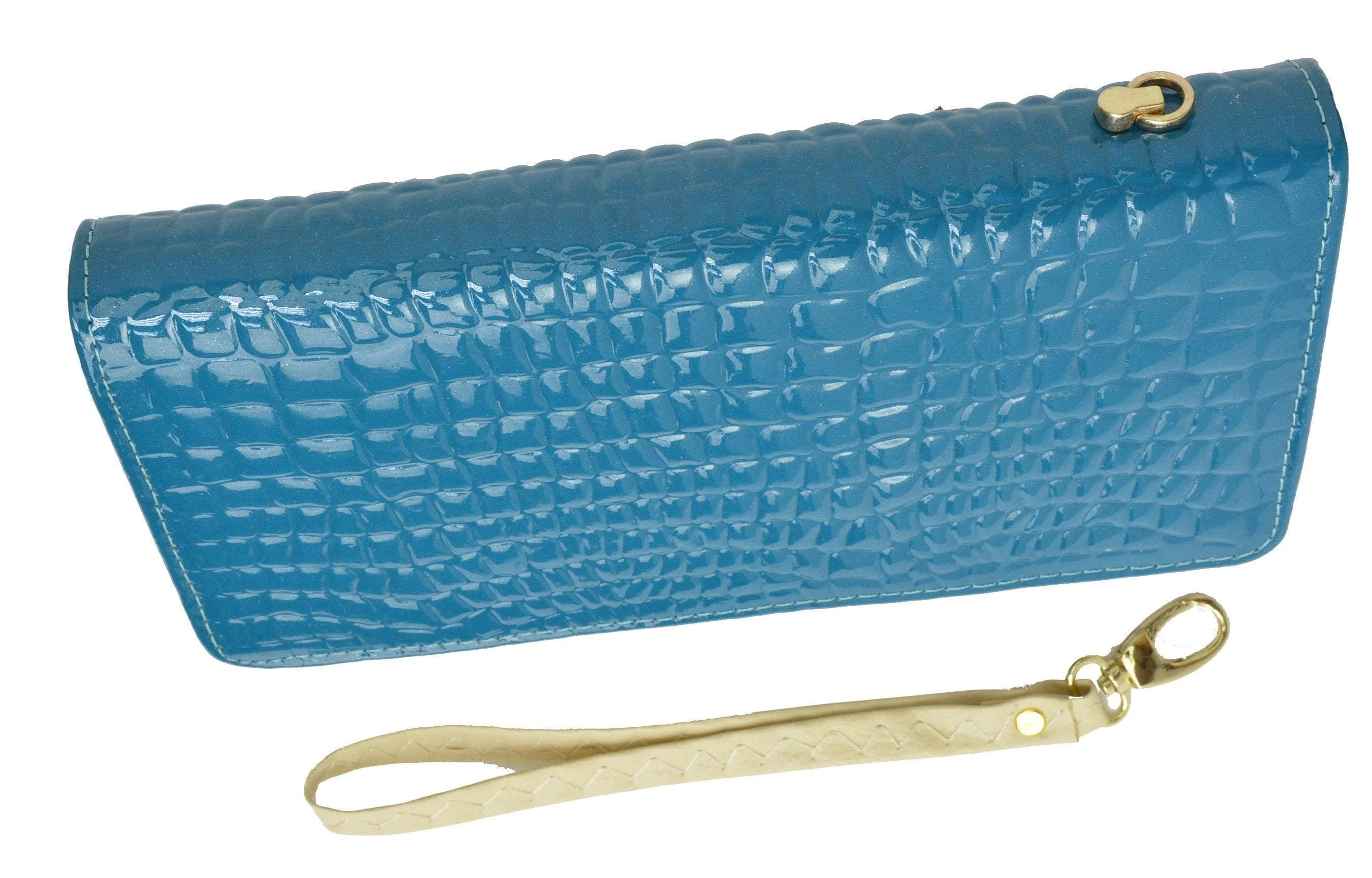 Womens Single Zip Around Croco Design Wristlet Clutch Organizer Shinny Wallet 117-921 (C)
