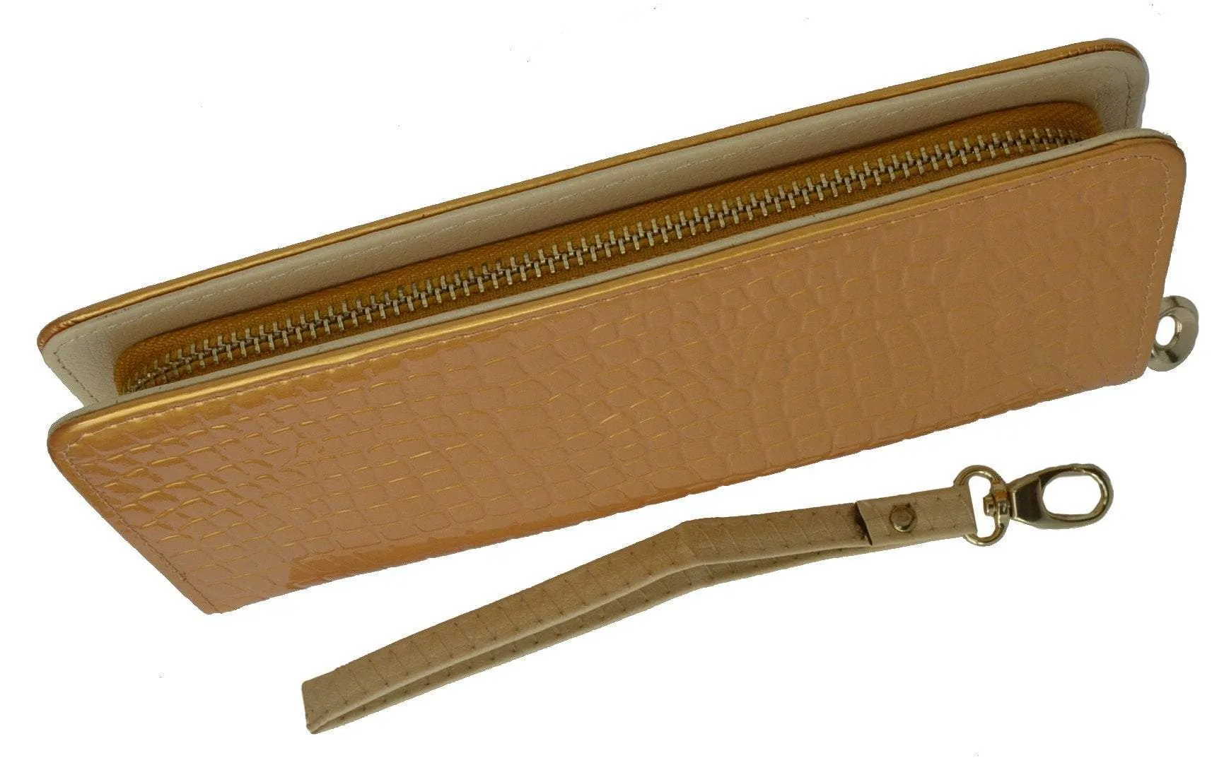 Womens Single Zip Around Croco Design Wristlet Clutch Organizer Shinny Wallet 117-921 (C)