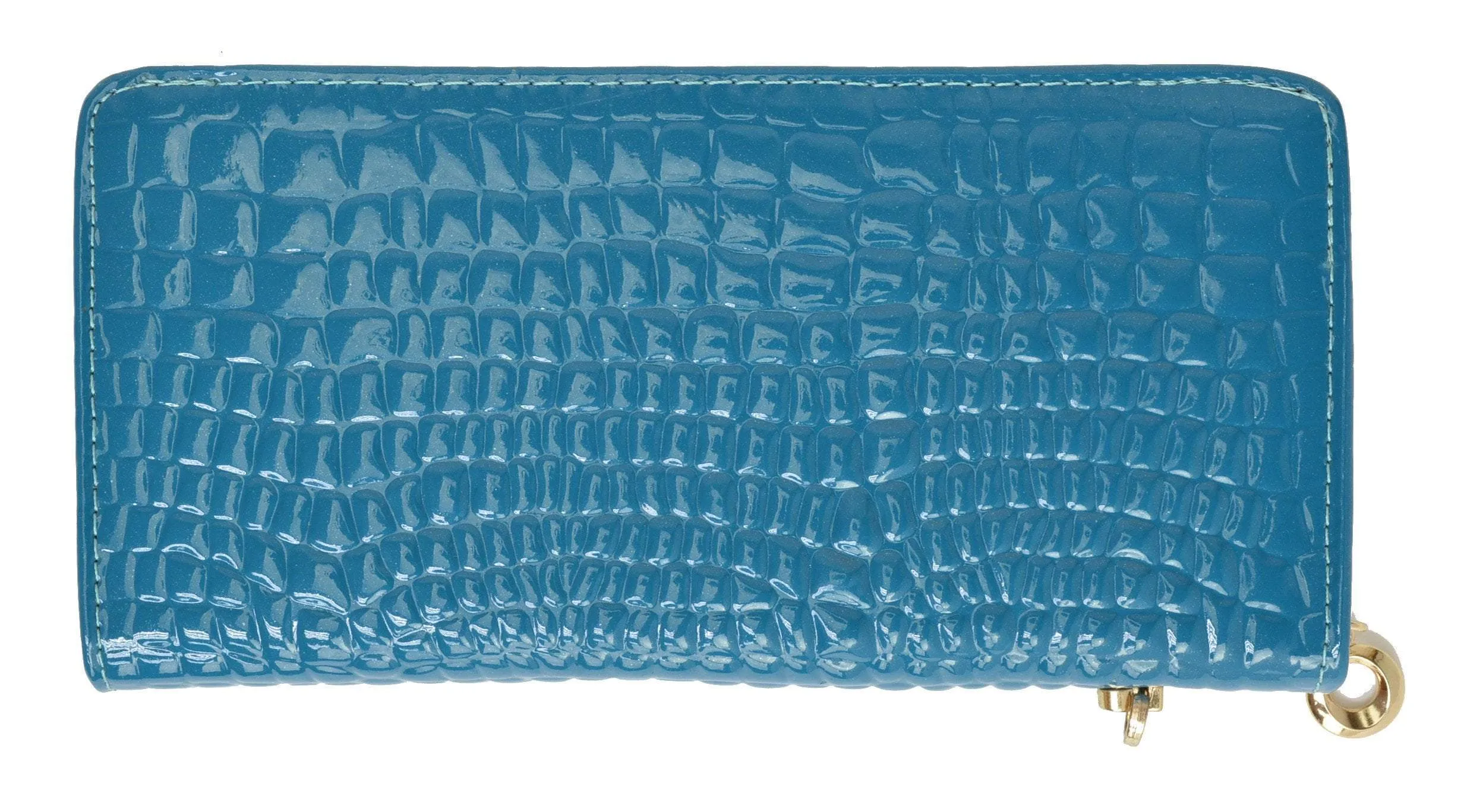 Womens Single Zip Around Croco Design Wristlet Clutch Organizer Shinny Wallet 117-921 (C)